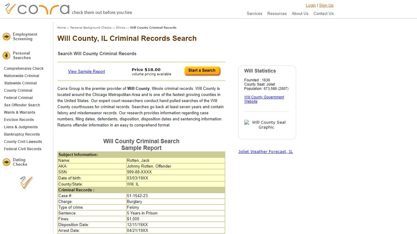 Will County Illinois Criminal Records $18 | Background Checks - Corra Group